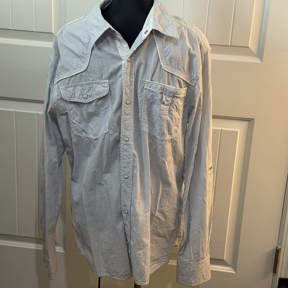 BKE Men's Button Up White Pearl‎ Snap Western Slim Fit Shirt Size XLarge